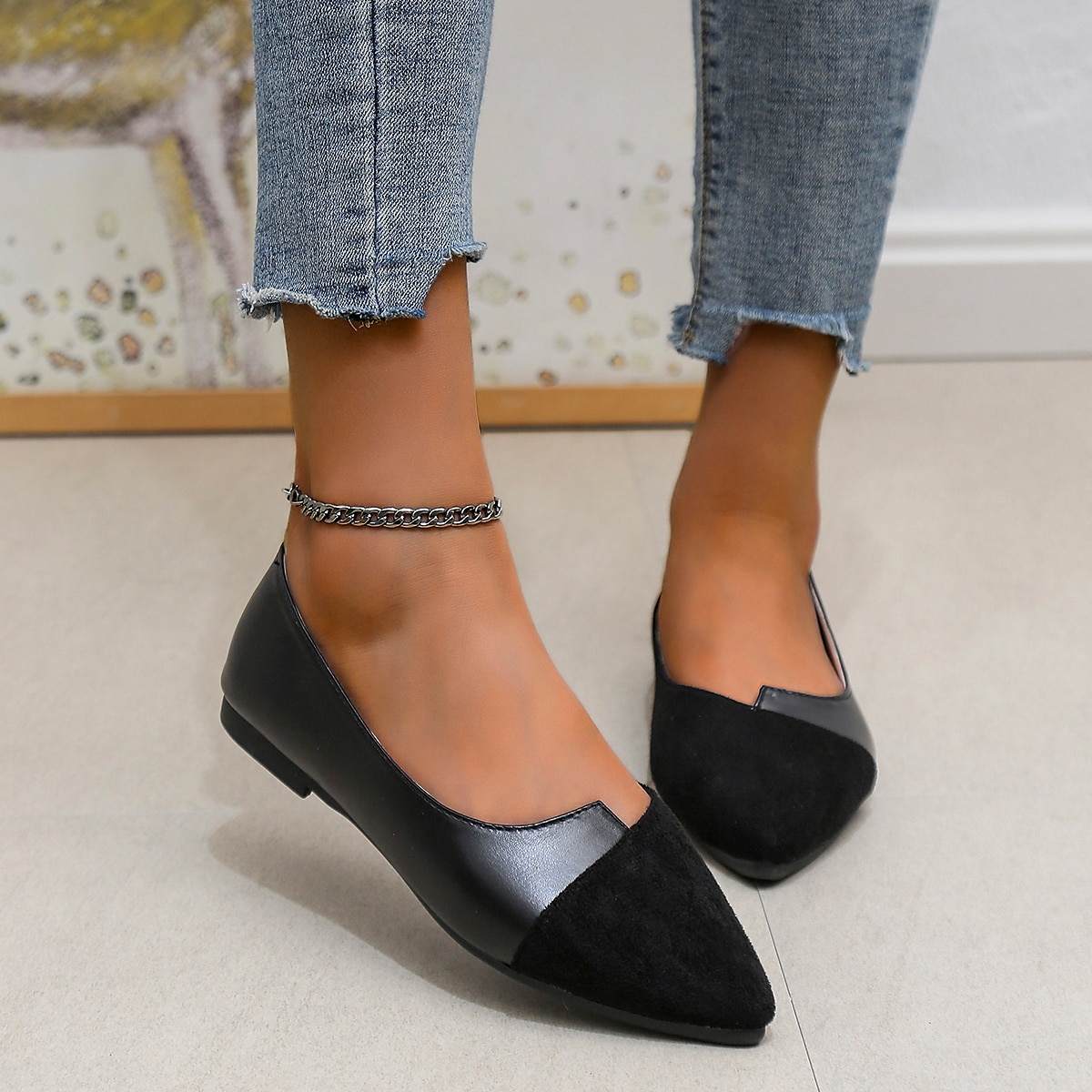 Women's Two-Tone Pointed Toe Flats – Elegant Slip-On Ballet Shoes, Comfortable Daily Wear for Work & Casual Outfits 2025 - $19.99 –P1