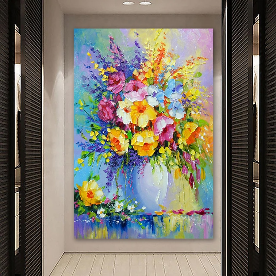 2025年 ハング塗装油絵 手描きの 縦式 抽象画 花柄 / 植物の 近代の 内枠を含めます  コレクション – $175.99 –P3