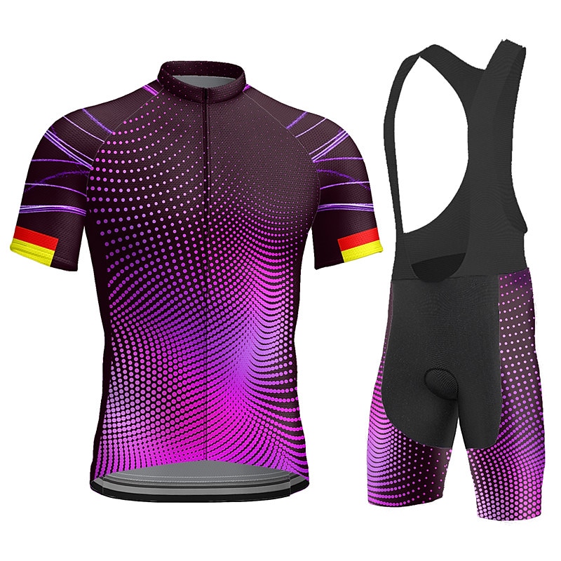 Férfi Kerékpáros dzsörzé kantáros nadrággal Rövid ujjú Hegyi biciklizés Országúti biciklizés Nyár Medence Fekete Bíbor Mértani Bicikli 3D-s párna Gyors szárítás Hátizsák Nedvességelvezető Légáteresztő 2026 - $49.99 –P17