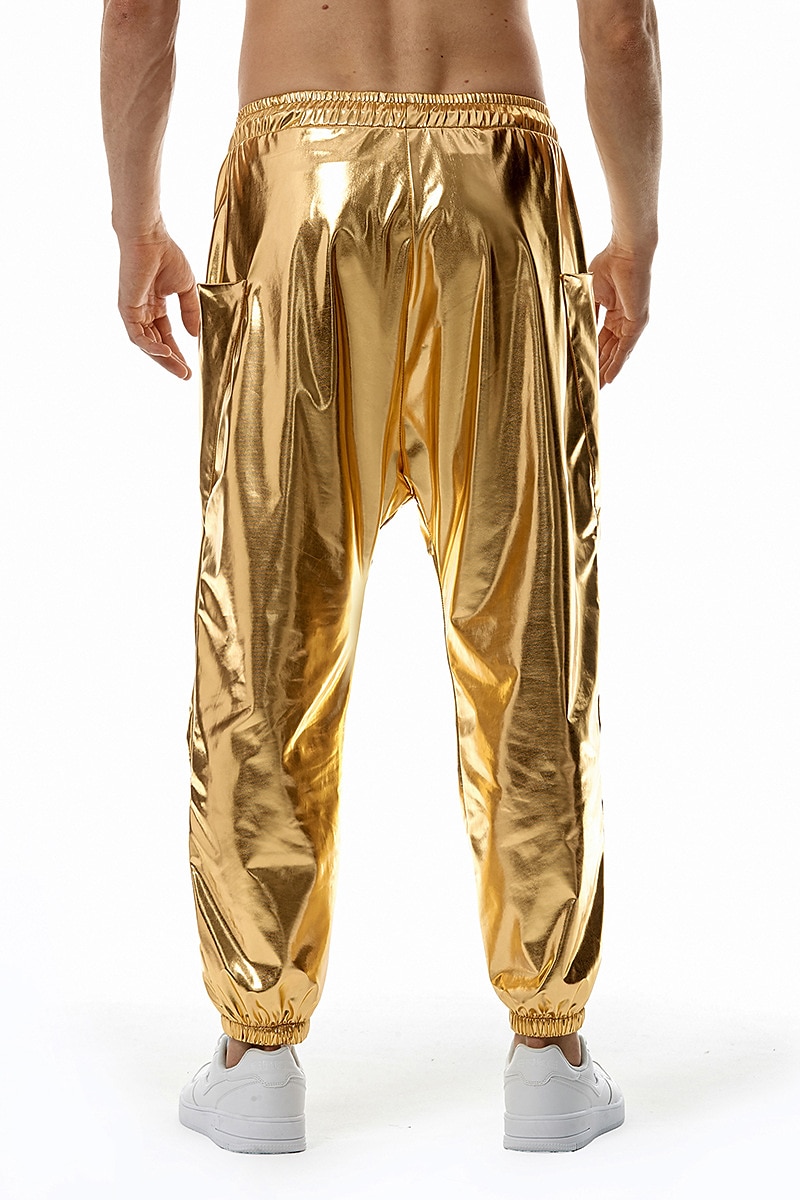sada s lesklým kovovým tričkem jogger kalhoty 2 ks outfity pánské disco 80. léta cvičení cosplay kostým maškarní karneval párty klub 2025 - $41.99 –P7