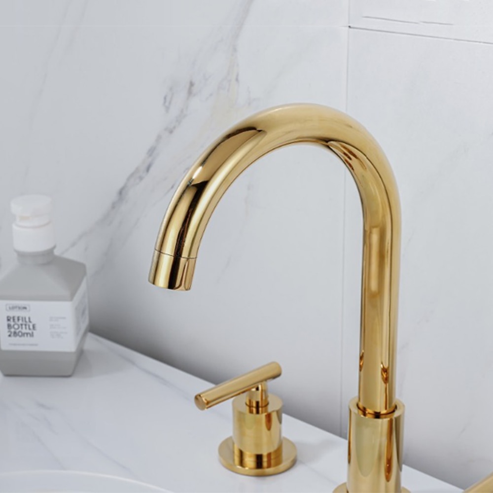 laajalle levinnyt kylpyhuoneen pesualtaan hana, 360 kääntyvä messinki 3 reikää 2 kahvaa pesuallashana asennettuna, pesuhuoneen pesuallas vesihana kuuma- ja kylmäletkulla 2026 - $174.99 –P4