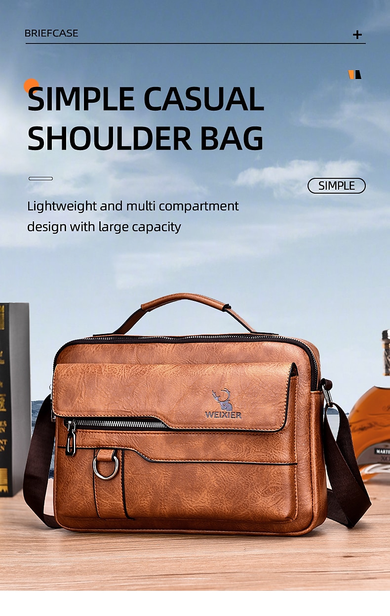 Weixier Crossbody Bag Mens Shoulder Bag Vintage Leather Vertical