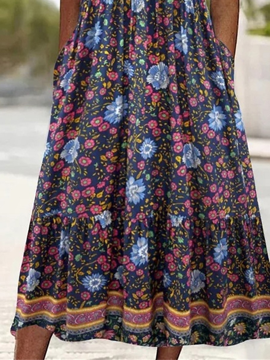Női Midi ruha nyári ruha Boho ruha Pöttyös ruha Nyomtatott ruha Csehország Divat Modern Szabadtéri Vakáció Napi Normál Virágos Ditsy virágos Rövid ujjú Terített nyak Arcpír rózsaszín Sötétkék Nyár 2025 - $30.99 –P6