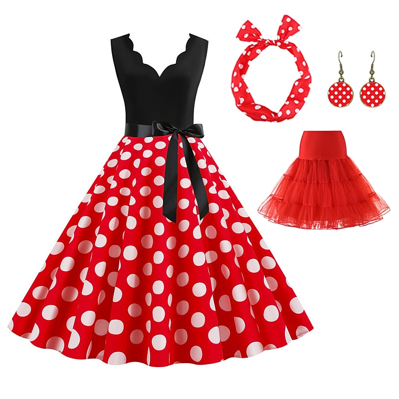 Retro Vintage 1950-es évek Grease kosztümök Rockabilly Tüll szoknya Gyűrűs szoknya A-vonalú ruha Tutu Pöttyös Fancy ruha Női Király nap buli  esti álarcosbál Felnőtt ruha Fülbevalók Fejdísz Tavasz 2025 - $16.99 –P10