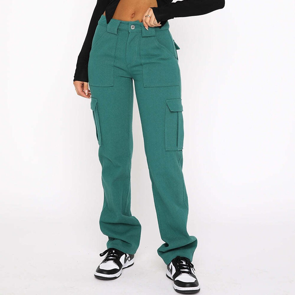 Women's Cargo Pants Wide Leg Pants Trousers Full Length Cotton Baggy Micro-elastic Mid Waist Fashion Casual Street Casual Daily Black Green S M 2023 - US $29.99 –P2