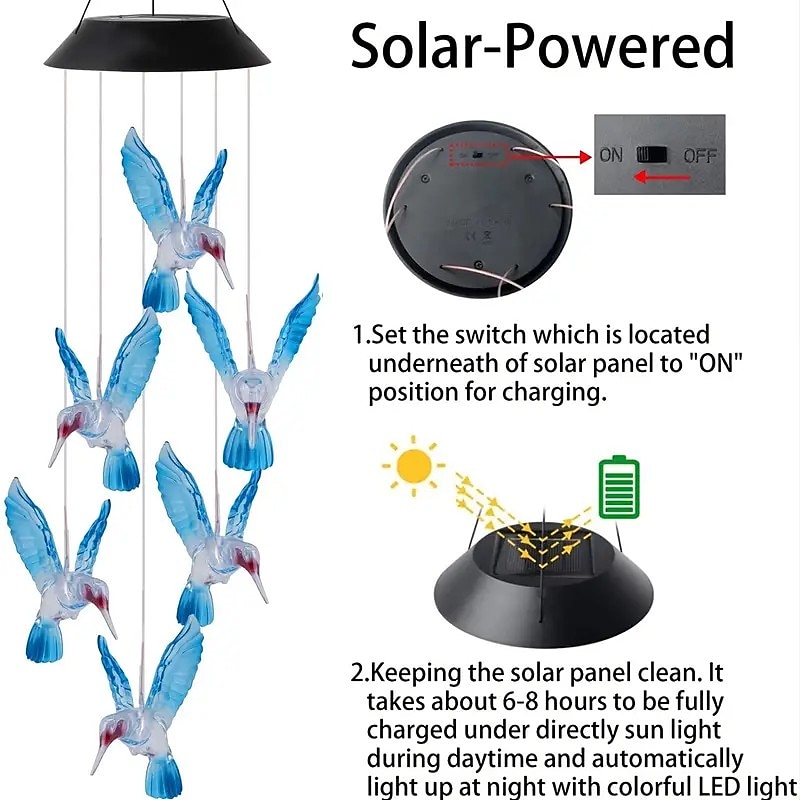 Solar Wind Chimes - Color Changing LED Hummingbird Lights for Garden & Patio Decoration 2025 - $12.99 –P5