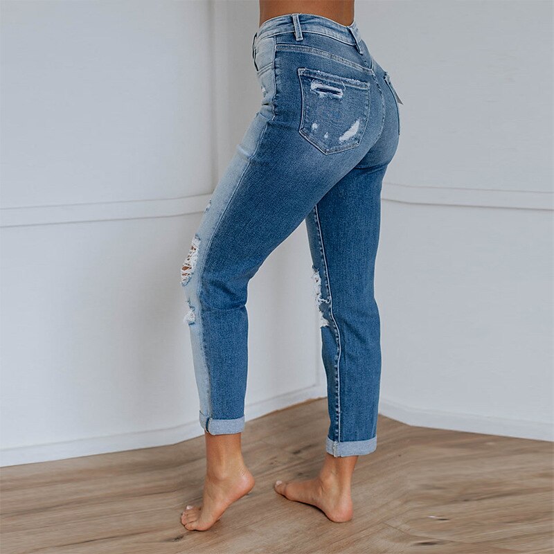 Women's Ripped Jeans Wide Leg Pants Trousers Denim Light Blue High Waist Fashion Casual Comfort Street Holiday Casual Daily Cut Out Micro-elastic Full Length Comfort Plain S M L XL 2023 - US $27.99 –P3