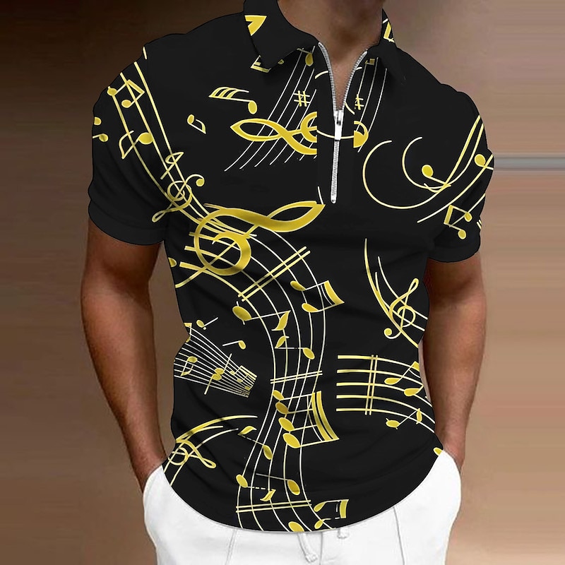 Musikfestival Herren Musik Poloshirts mit Reißverschluss Golfshirt Kurzarm Polo-Shirts Hemden mit Kragen Lässig Urlaubskleidung Festivalkleidung Party-Outfits 3D-Druck Viertelreißverschluss-Poloshirt 2026 - $23.99 –P5