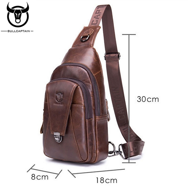 BULL CAPTAIN High Quality Men Genuine Leather Cowhide Vintage Chest Back Pack Travel fashion Cross Body Messenger Shoulder Bag 2025 - $51.99 –P15