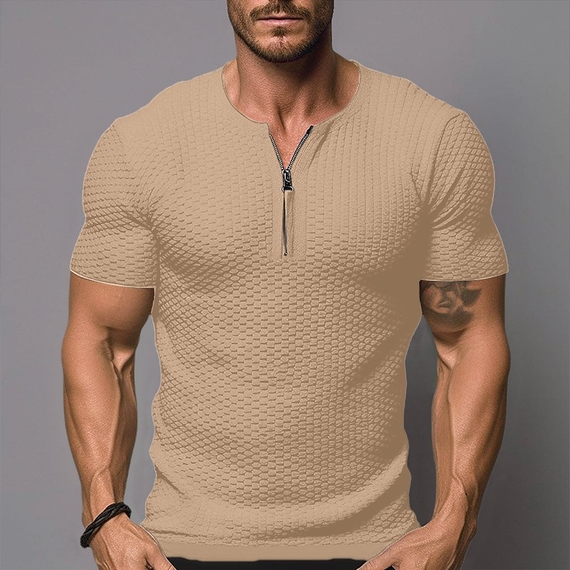Pánské Tričko Pevné tričko se čtyřmi zipy Vaflové pletené tričko Bez vzoru Do V ulice Dovolená Krátké rukávy Oblečení Módní Designové Základní 2025 - $22.99 –P3