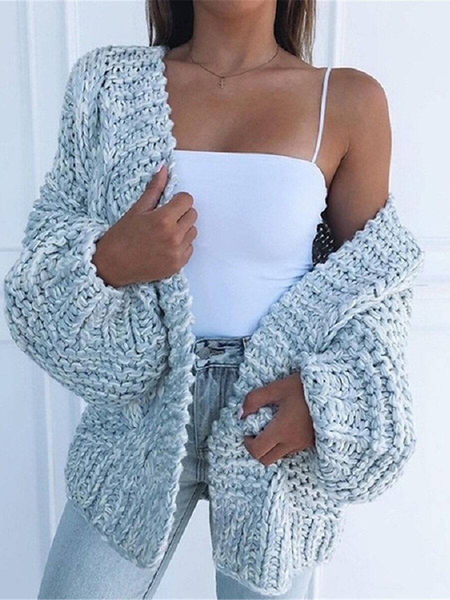 Women's Cardigan Sweater Open Front Cable Knit Acrylic Oversized Summer Spring Daily Going out Weekend Stylish Casual Soft Long Sleeve Solid Color Black White Pink S M L 2023 - US $29.99 –P6