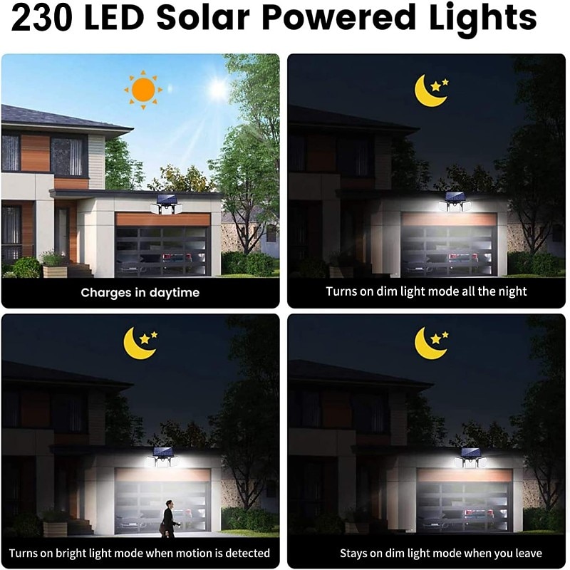 Solar Flood Lights 230LEDs LED Solar Motion Sensor Light 3 Adjustable Heads Outdoor Waterproof Security 2026 - $35.99 –P1