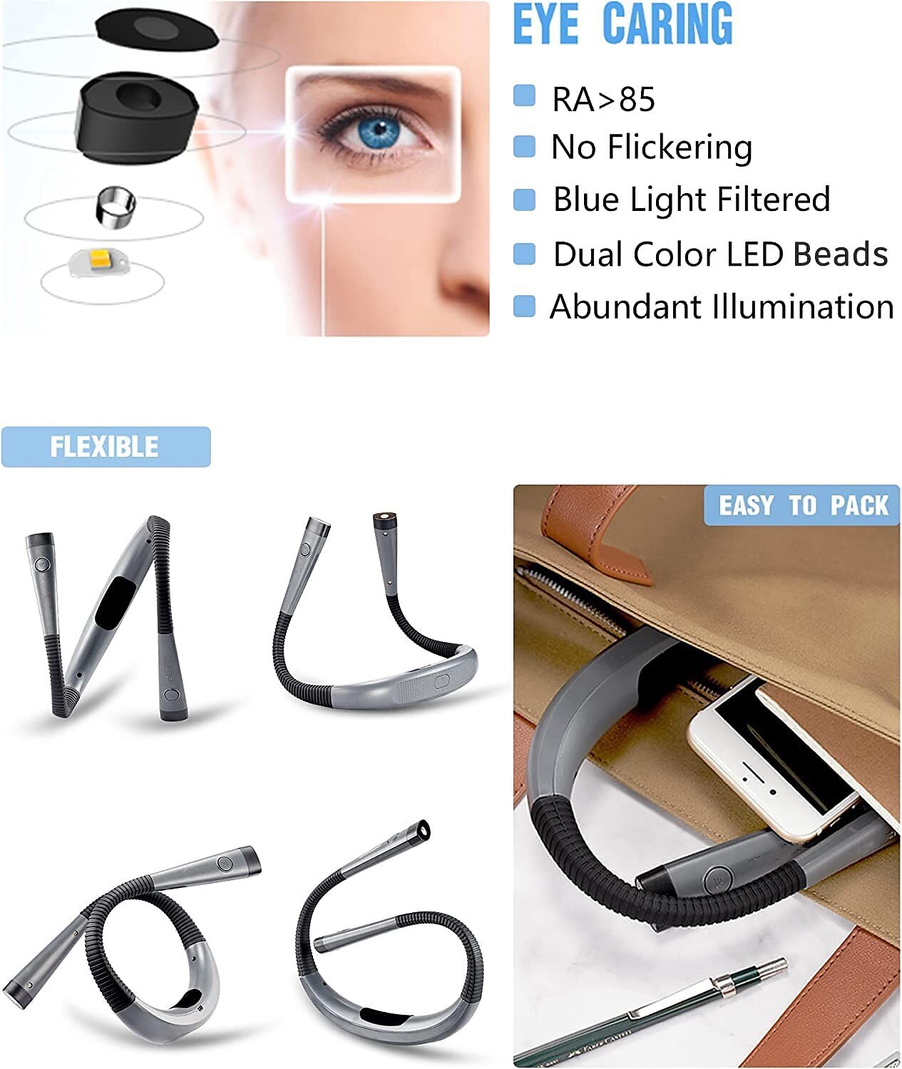 led-halsleeslampjes nieuwigheid flexibele nekverlichting handsfree boeklicht hanling leeslamp draagbare usb oplaadbare boekverlichting 2025 - $29.99 –P12