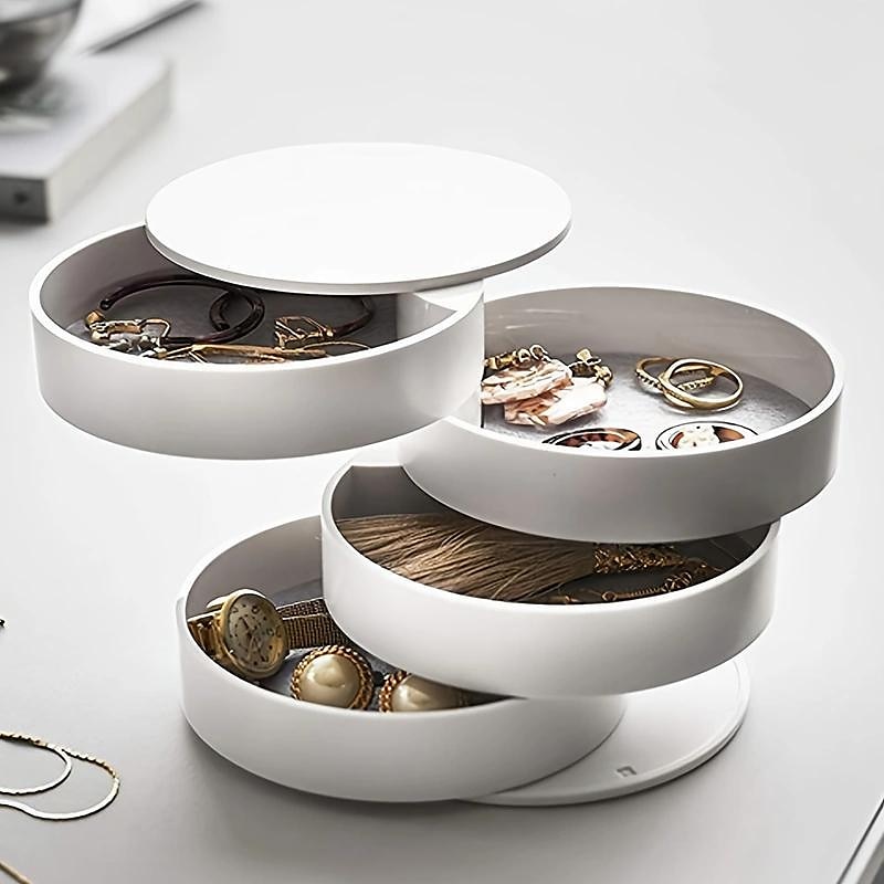 rotierender Schmuck-Organizer, 1 Stück rotierende mehrschichtige Desktop-Aufbewahrungsbox, Haarschmuck-Schmuck-Make-up-Box mit Deckel, staubdichte Schmuckschatulle, Schmuck-Aufbewahrungsbox 2025 - $9.99 –P1