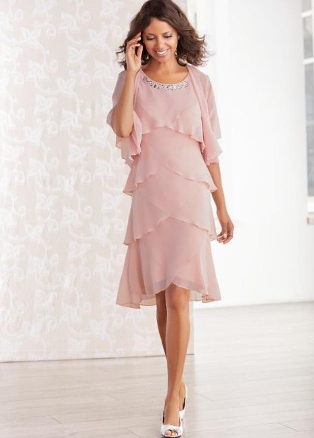 Sukienka Ślubna w Stylu Plażowym Dwuczęściowa Sukienka dla Matki Panny Młodej Elegancka Formalna Gościa Ślubnego Wysoka Niska Dekolt Półokrągły Asymetryczna Długość do Kolan Chiffon Bez Rękawów 2025 - $152.99 –P2