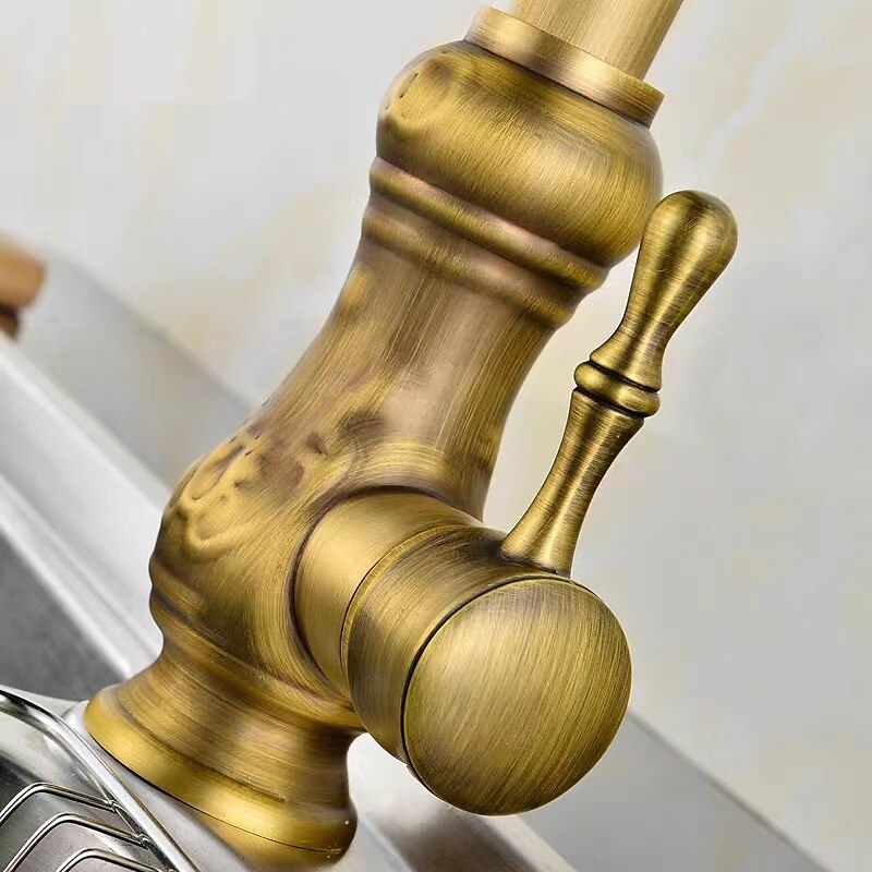 פיה מסתובבת של מיקסר כיור מטבח מסורתי מסתובבת 360°, סיפון ברזי מטבח עם ידית יחידה בסגנון רטרו מותקן, ברזי כלי מים וינטג' פליז חור אחד 2025 - $113.99 –P10