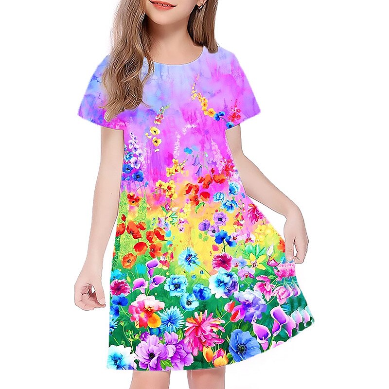 Děti Dívčí Šaty Grafika Květinový Krátký rukáv Venkovní Ležérní Módní Roztomilý Denní Polyester Nad kolena Volnočasové šaty Áčkové šaty Letní šaty Léto Jaro 3-12 let Více barev Černá Světlá růžová 2025 - $15.99 –P8