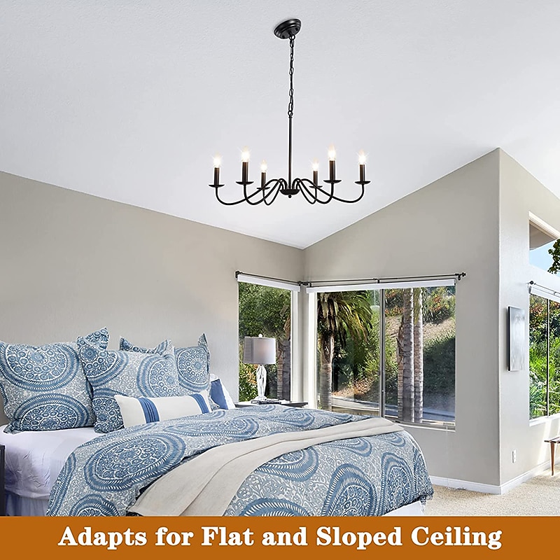 Candelabro preto de 6 luzes lustres de ferro industriais rústicos iluminação para cozinha, sala de jantar, sala de estar, quarto, 35 polegadas, e12,110-240v de 2026 por $230.29 –P3