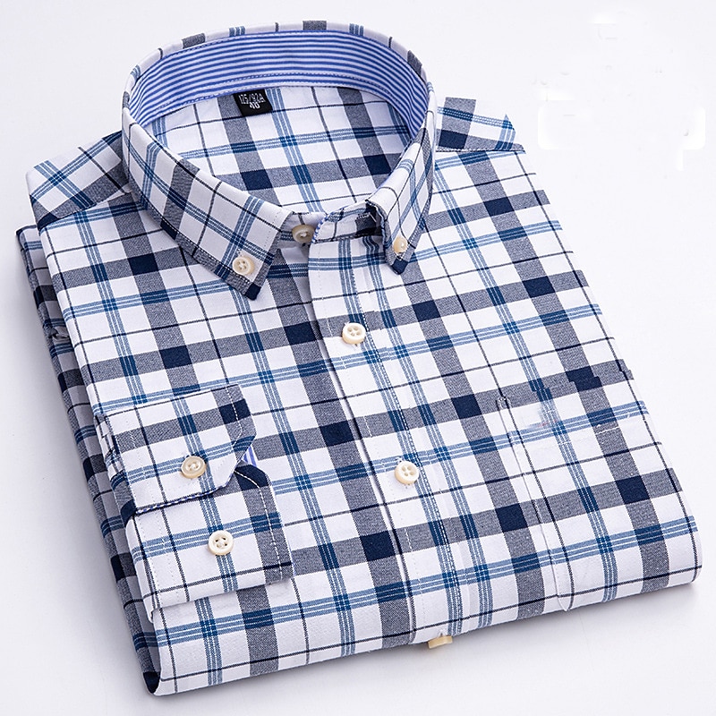 Herren Oberhemd Gestreiftes Hemd Hemd Bügelfreies Hemd Oxford Hemd Kariert / Gestreift / Chevron Hochzeit Büro & Karriere Hellblau Dunkelrot Rote Dunkelmarine Langarm Hemdkragen Ganzjährig Bekleidung 2025 - $33.99 –P11