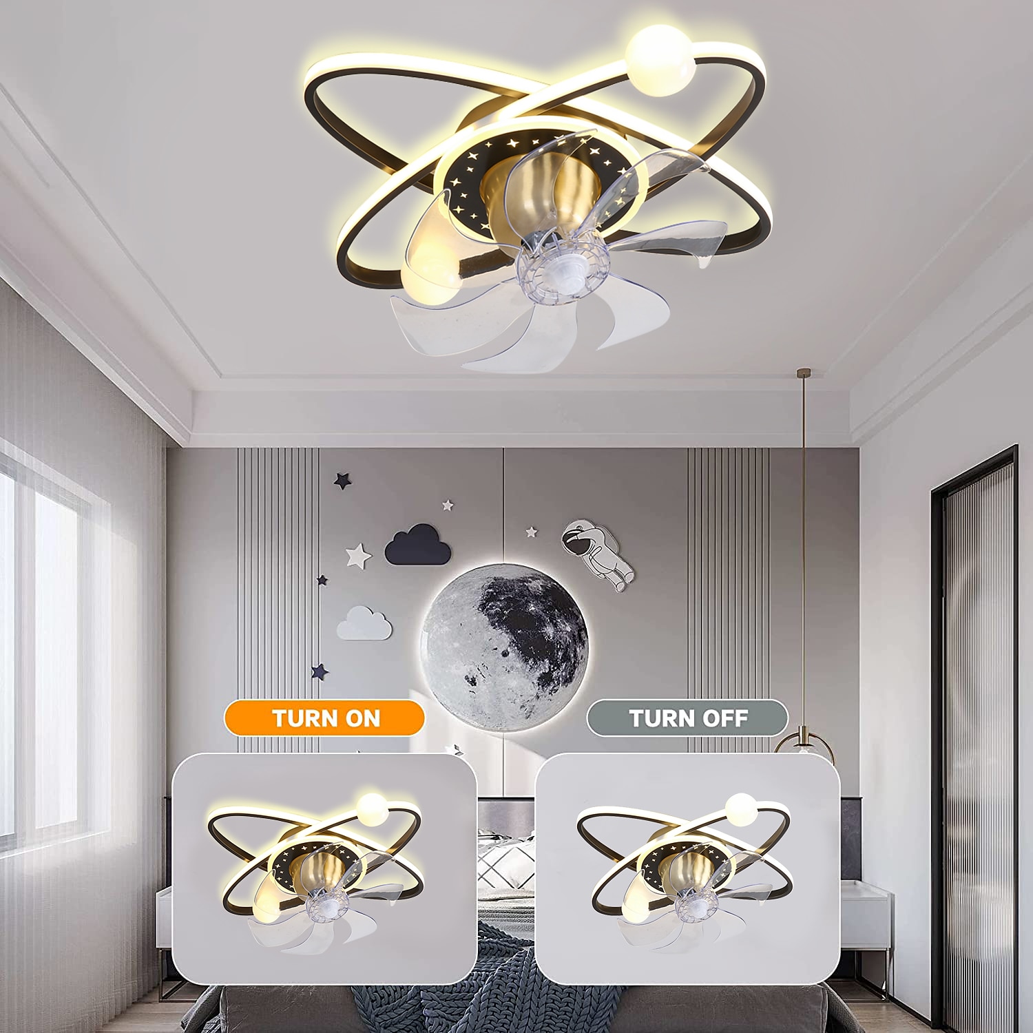 takvifte med lys dimbar sirkeldesign krystall 57cm 6 vindhastigheter moderne takvifte for soverom, stue app&amp; fjernkontroll 110-240v 2025 - $388.69 –P4