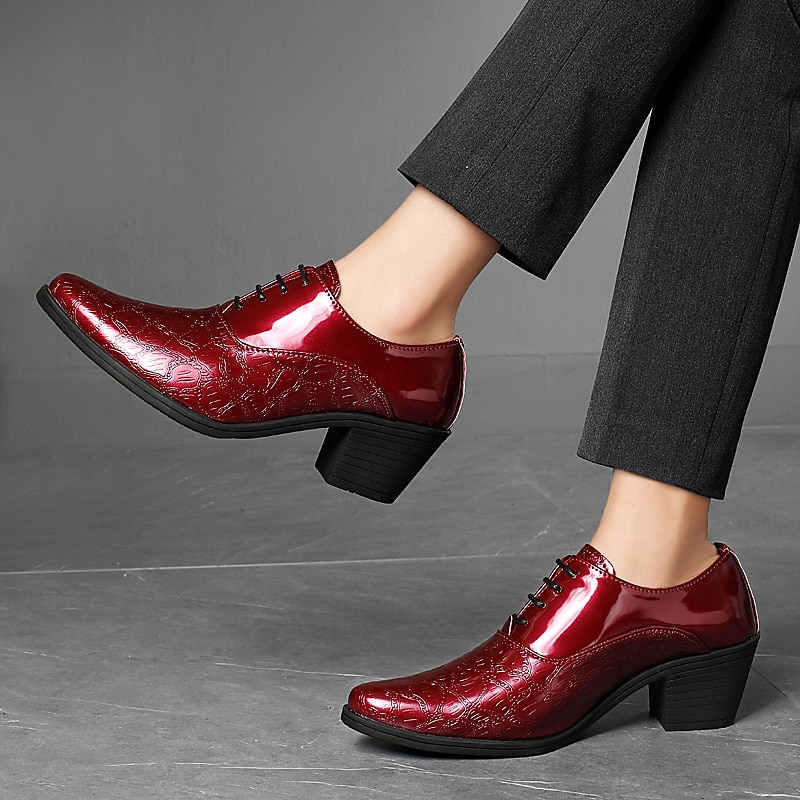 Herren-Oxford-Schnürschuhe aus weißem Lacklederimitat – elegante Schuhe mit Blockabsatz und Krokodilprägung im Vintage-Stil für Hochzeiten, Partys und formelle Anlässe 2025 - $54.99 –P9