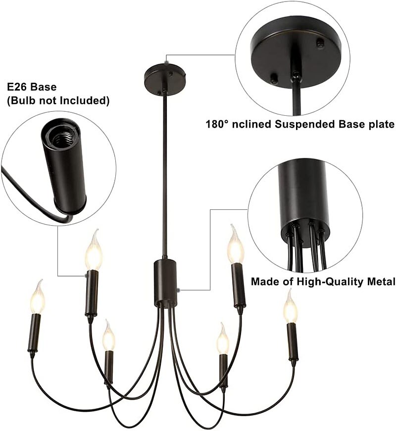 6-Light 60 cm gyertya stílus Csillárok Fém Szputnyik Festett felületek Szüret Ország 110-120 V 220-240 V 2026 - $194.99 –P3