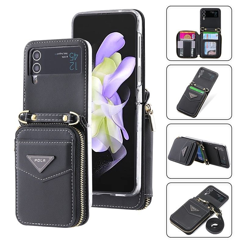 Capa de Telefone Para Samsung Galaxy Z Flip 6 Z Flip 5 Z Flip 4 Z Flip 3 Capa de Carteira Portátil Com Zíper Slot para Cartão Colorido Sólido PC Couro PU de 2025 por $29.99 –P1
