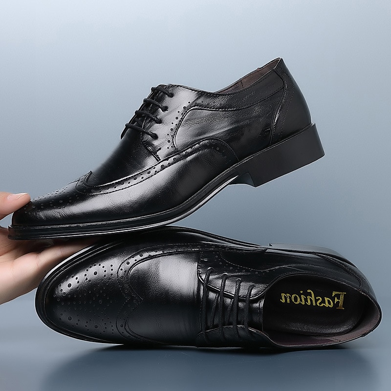 мужские коричневые туфли-броги из искусственной кожи – классический дизайн оксфордов с заостренным носком для деловых встреч, официальных мероприятий и офиса 2026 - $42.99 –P6