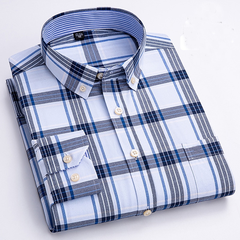 Herren Oberhemd Gestreiftes Hemd Hemd Bügelfreies Hemd Oxford Hemd Kariert / Gestreift / Chevron Hochzeit Büro & Karriere Hellblau Dunkelrot Rote Dunkelmarine Langarm Hemdkragen Ganzjährig Bekleidung 2025 - $33.99 –P3