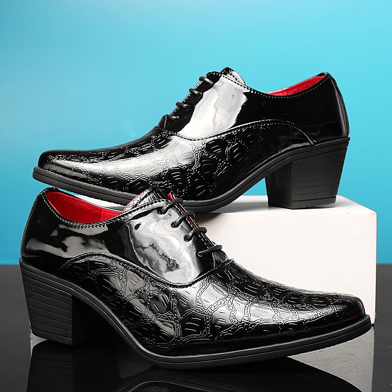 Herren-Oxford-Schnürschuhe aus weißem Lacklederimitat – elegante Schuhe mit Blockabsatz und Krokodilprägung im Vintage-Stil für Hochzeiten, Partys und formelle Anlässe 2025 - $54.99 –P14