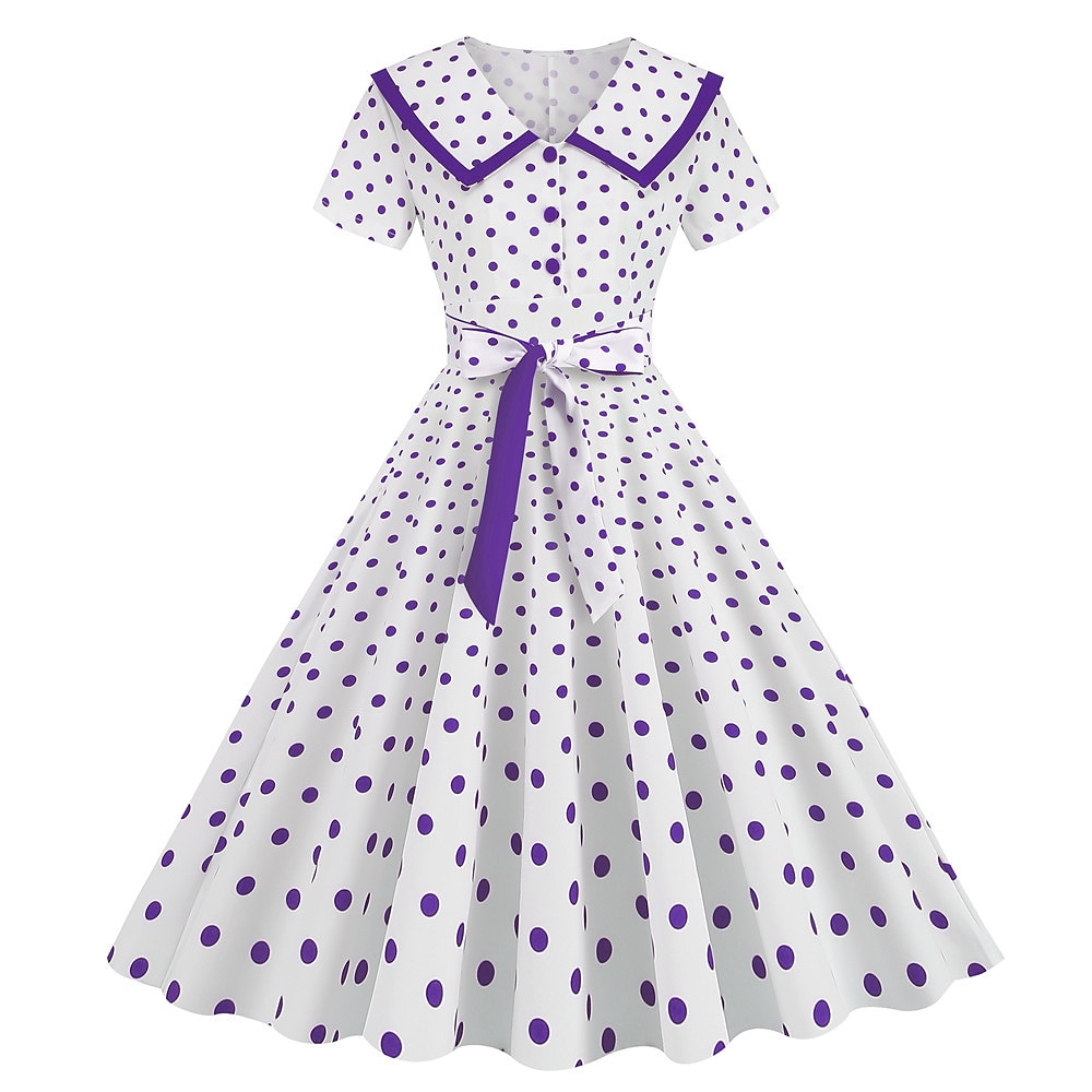 Pöttyös Retró 1950-es Egy vonalú ruha Rockabilly Swing ruha Pöttyös Női Alkalmi / Napi Lánybúcsú Felnőttek Ruha Hazatérő ruhák 2025 - GBP £18 –P1