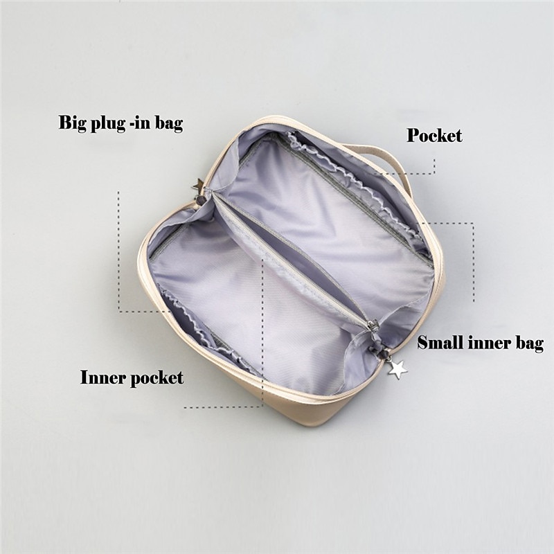 Women's Handbag Makeup Bag Cosmetic Bag PU Leather Travel Large Capacity Durable Solid Color White Pink Blue 2026 - $18.99 –P5