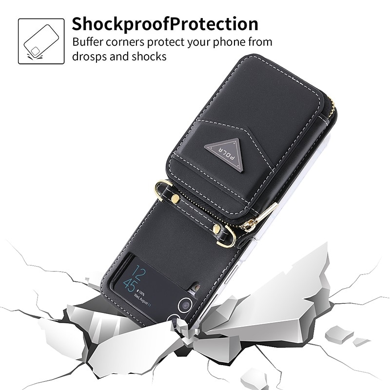Phone Case For Samsung Galaxy Z Flip 6 Z Flip 5 Z Flip 4 Z Flip 3 Wallet Case Portable Zipper Card Slot Solid Colored PC PU Leather 2025 - $25.99 –P8