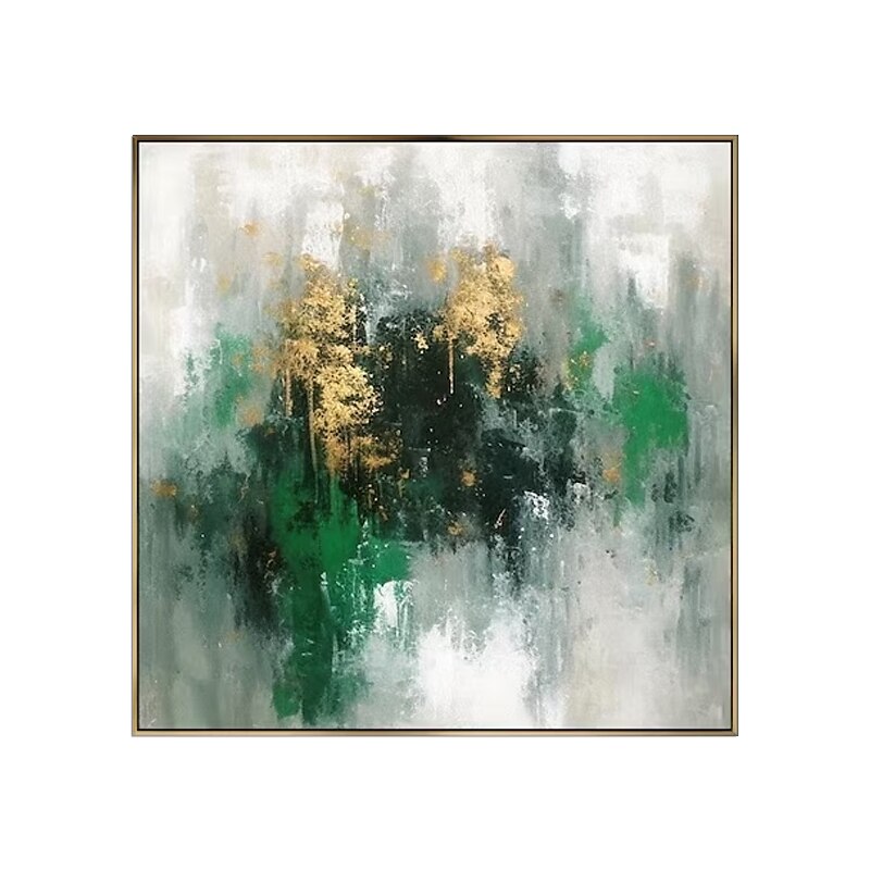Handgefertigtes Ölgemälde auf Leinwand, Wandkunst, Dekoration, handbemalt, modernes, grünes, goldenes, abstraktes Gemälde für die Inneneinrichtung, gerolltes, rahmenloses, ungedehntes Gemälde 2025 - $85.99 –P1