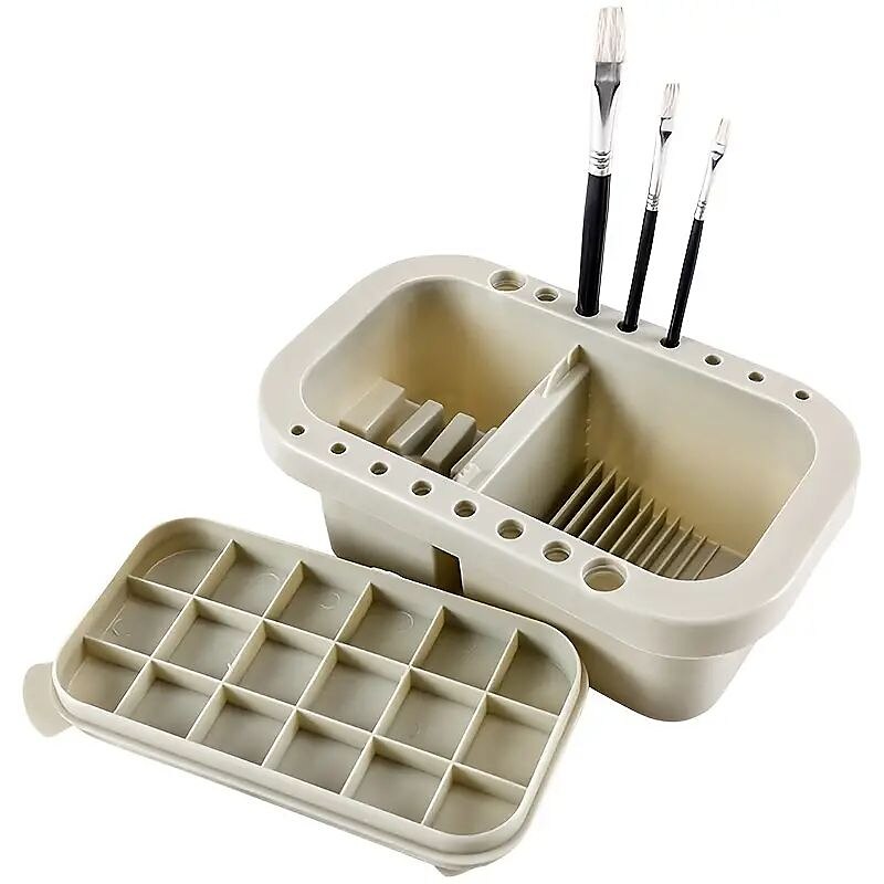 1 conjunto multifuncional 3 em 1 balde de caneta de lavagem com suporte de caneta e tampa de paleta de pintura pincel de bacia ferramenta de lavagem de banheira para pintura de arte guache aquarela de 2025 por $18.49 –P9
