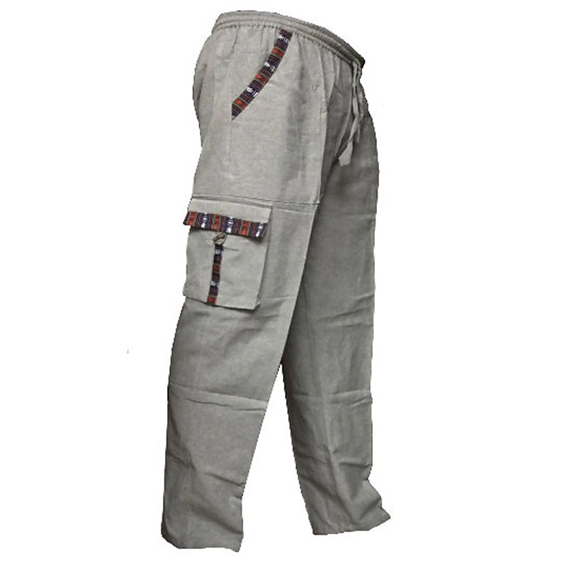 Mens Trousers Summer Pants Beach Pants Drawstring Elastic Waist Multi  Pocket Patchwork Comfort Breathable Casual Daily Holiday Fashion Ethnic  Style Khaki Gray 2023  US 1724
