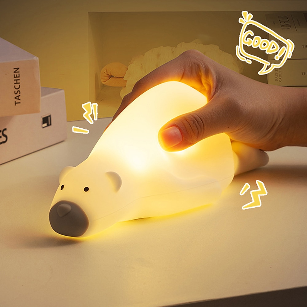 светодиодный ночник с ленивым медведем, силиконовые перезаряжаемые лампы с регулируемой яркостью, USB, для детей, подарок для ребенка, мультяшный милый ночник с животными, сенсорный 2026 - $38.99 –P5