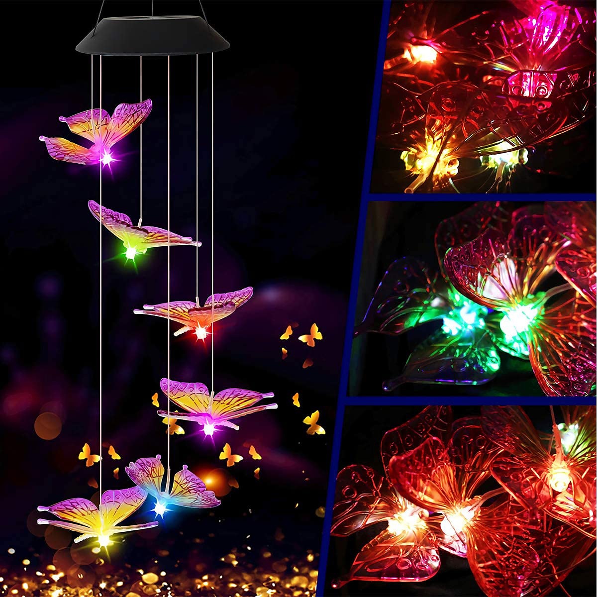 campanelli eolici solari a led luci esterne luci a farfalla cangianti luci esterne solari impermeabili 6 led campanelli eolici luci ad energia solare per la decorazione di finestre di casa, giardino, patio del 2025 a $21.99 –P1