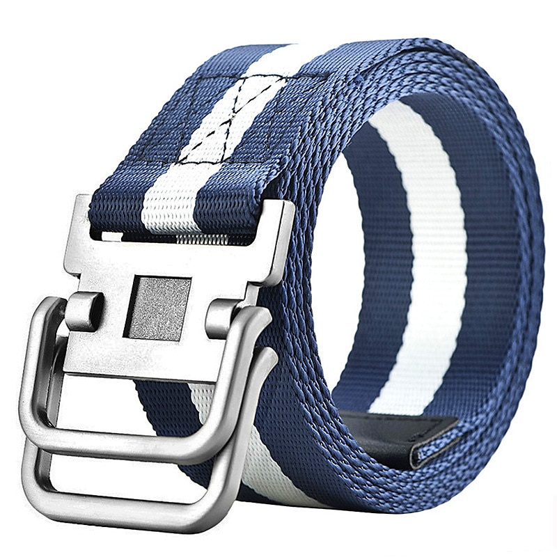 heren nylon riem gemakkelijk verstelbare dubbele ringgesp golfriem zwart casual unisex web canvas riem metalen tactische gesp mode effen gestreept 2025 - $6.49 –P1