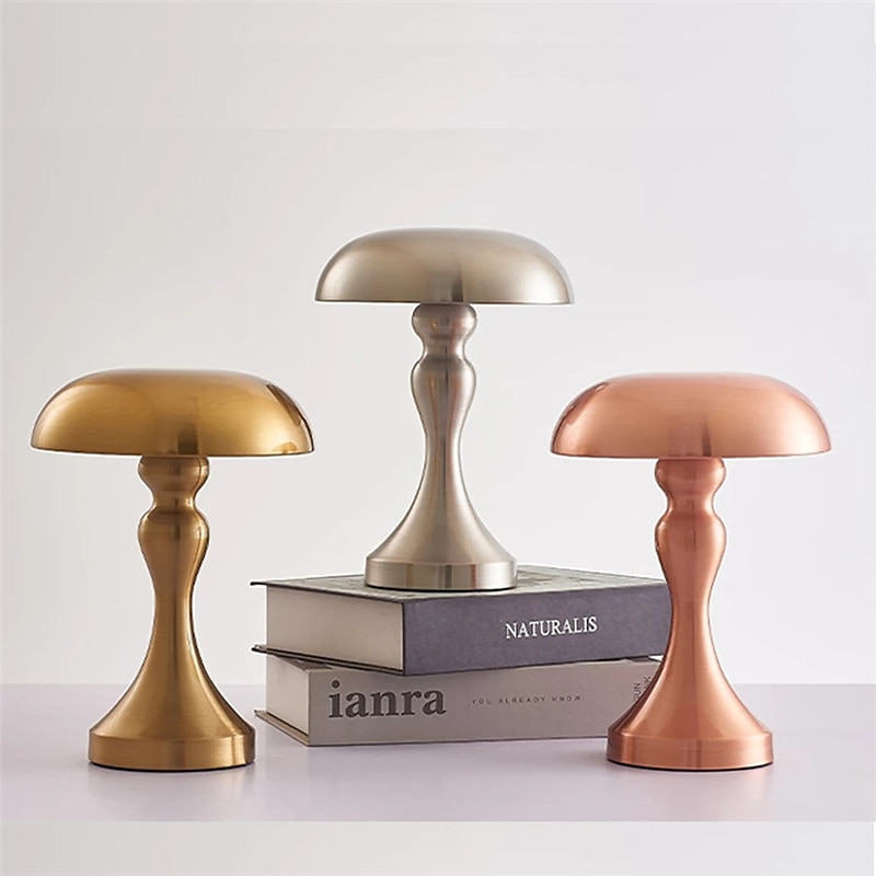 Lámpara de mesa led dorada nórdica para bar, decoración de hotel, seta, luces nocturnas de escritorio recargables, lámpara de noche con interruptor táctil de 3 colores 2025 - $45.99 –P1