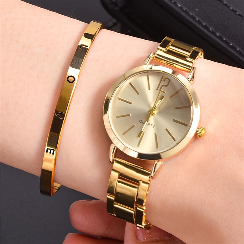 Ceas de quartz pentru femei cu brățară LOVE set de bijuterii ceas de mână analogic de lux ceas digital din oțel inoxidabil cadou pentru ea 2026 - $15.99 –P1