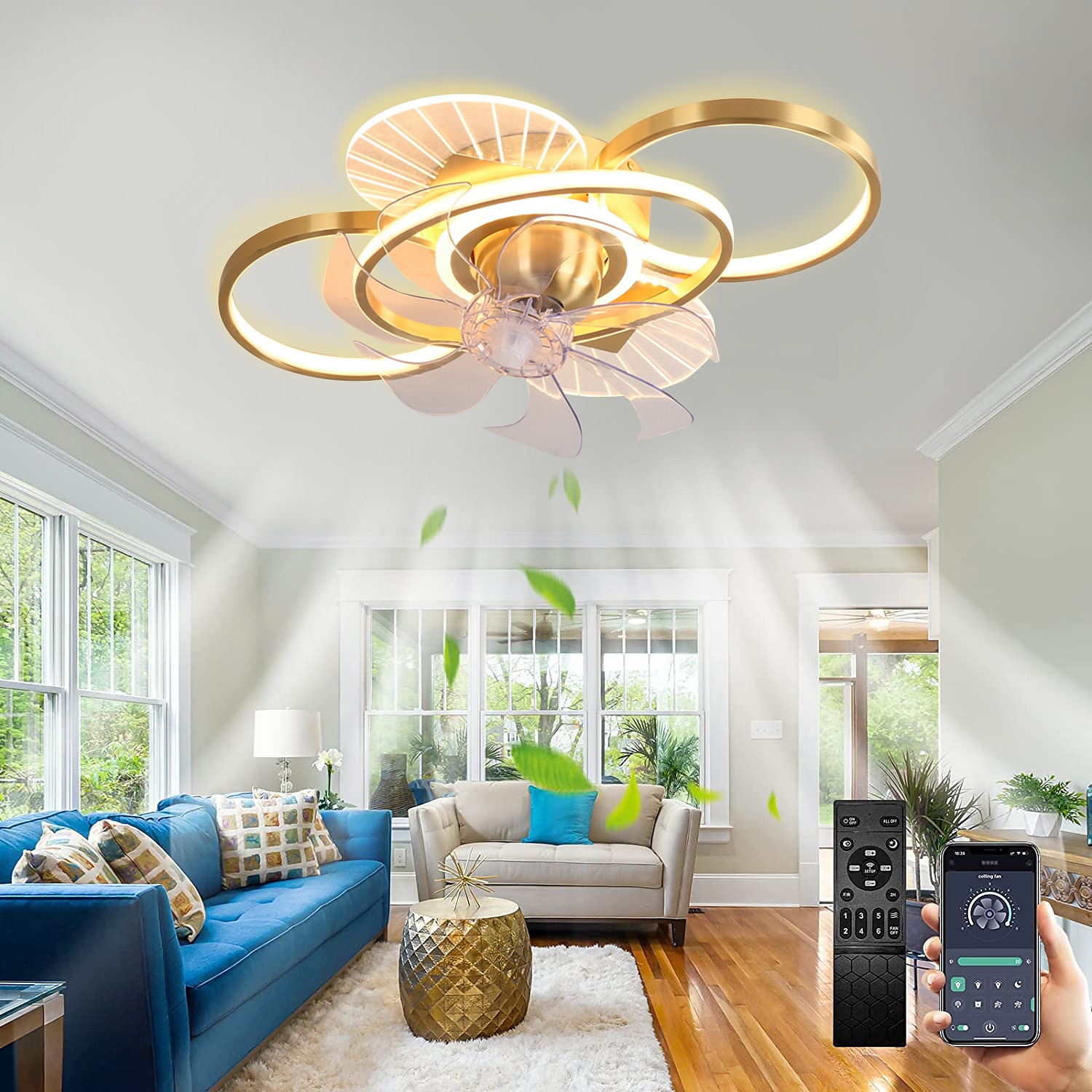 takvifte med lys dimbar sirkeldesign krystall 62cm 6 vindhastigheter moderne takvifte for soverom, stue app& fjernkontroll 110-240v 2025 - $475.09 –P2