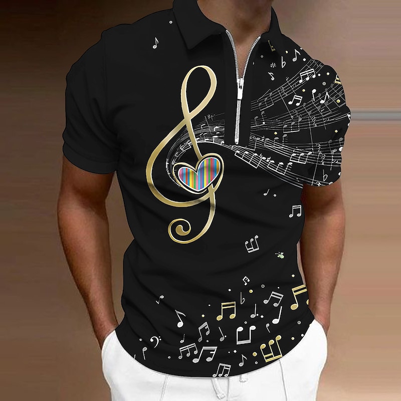 Musikfestival Herren Musik Poloshirts mit Reißverschluss Golfshirt Kurzarm Polo-Shirts Hemden mit Kragen Lässig Urlaubskleidung Festivalkleidung Party-Outfits 3D-Druck Viertelreißverschluss-Poloshirt 2026 - $23.99 –P6