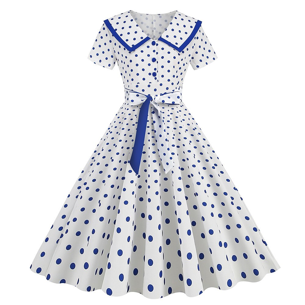 Pöttyös Retró 1950-es Egy vonalú ruha Rockabilly Swing ruha Pöttyös Női Alkalmi / Napi Lánybúcsú Felnőttek Ruha Hazatérő ruhák 2025 - GBP £18 –P15