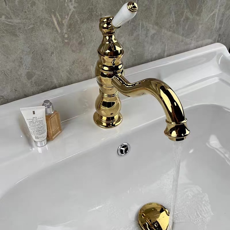 Bathroom Faucet Sink Mixer Basin Taps Deck Mounted, Washroom Vessel Water Brass Tap Single Handle One Hole Golden Chrome 2025 - $121.99 –P2