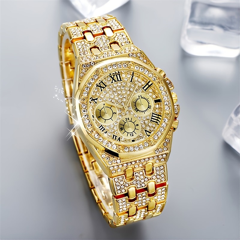 Masculino Relógios de Quartzo Mostrador Grande Com Strass Negócio Cronógrafo Decoração Aço Inoxidável Assista de 2025 por $20.99 –P4