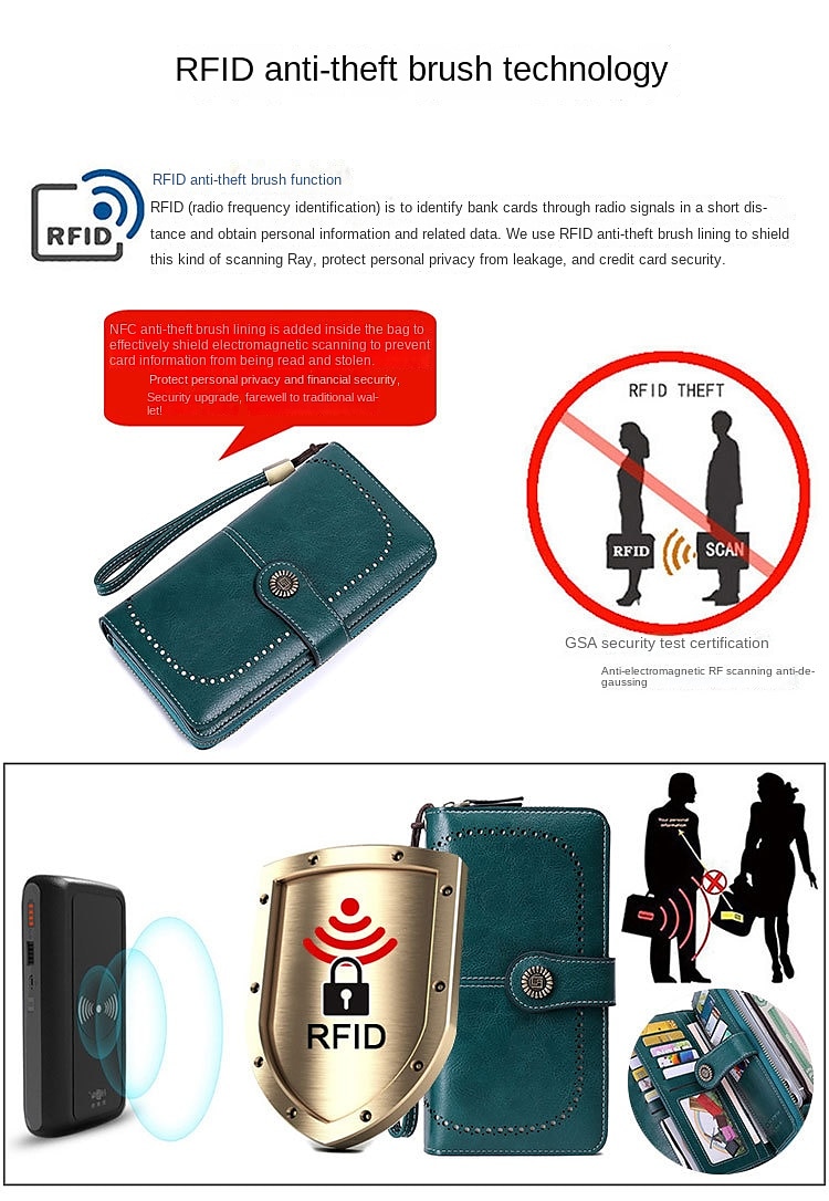 RFID-blokkerende portemonnee van imitatieleer voor dames - grote clutch met rits, 24 kaartsleuven en polsbandje 2026 - $24.99 –P4