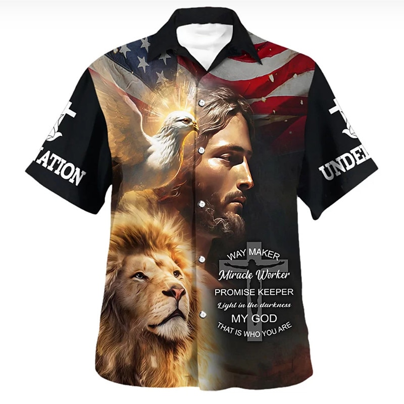Ziua Independenței Americane Bărbați Scrisă Σταυρός Steagul american Cămașă Camașă cu nasturi Manșon scurt Modă Șic Stradă Designer Zilnic Ieșire Sfârșit de săptămână Vară Primăvară Răsfrânt Imprimeu 2025 - $24.99 –P1