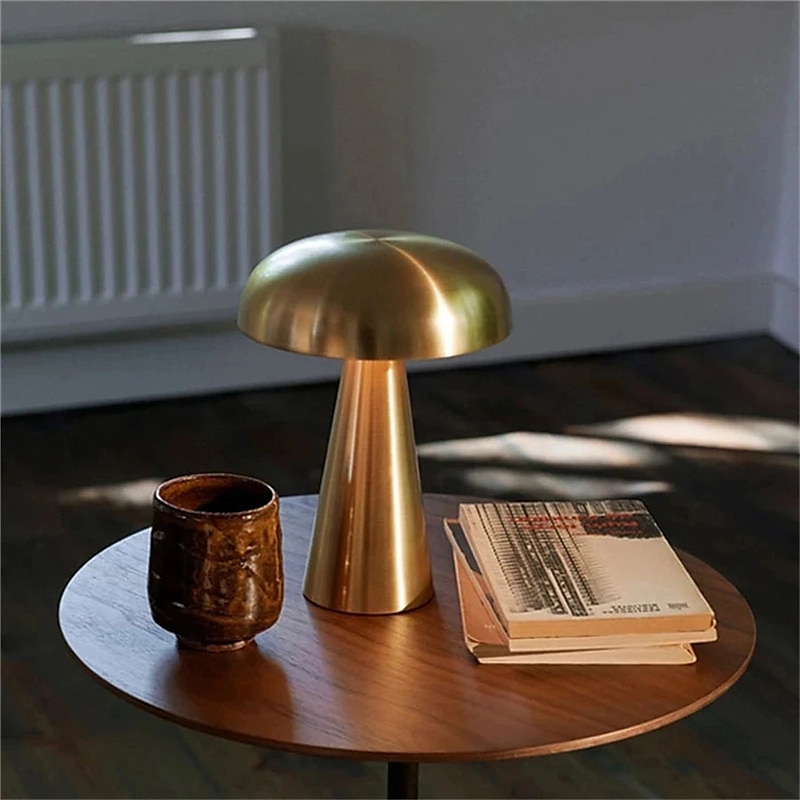 Lámpara de mesa led dorada nórdica para bar, decoración de hotel, seta, luces nocturnas de escritorio recargables, lámpara de noche con interruptor táctil de 3 colores 2025 - $45.99 –P4