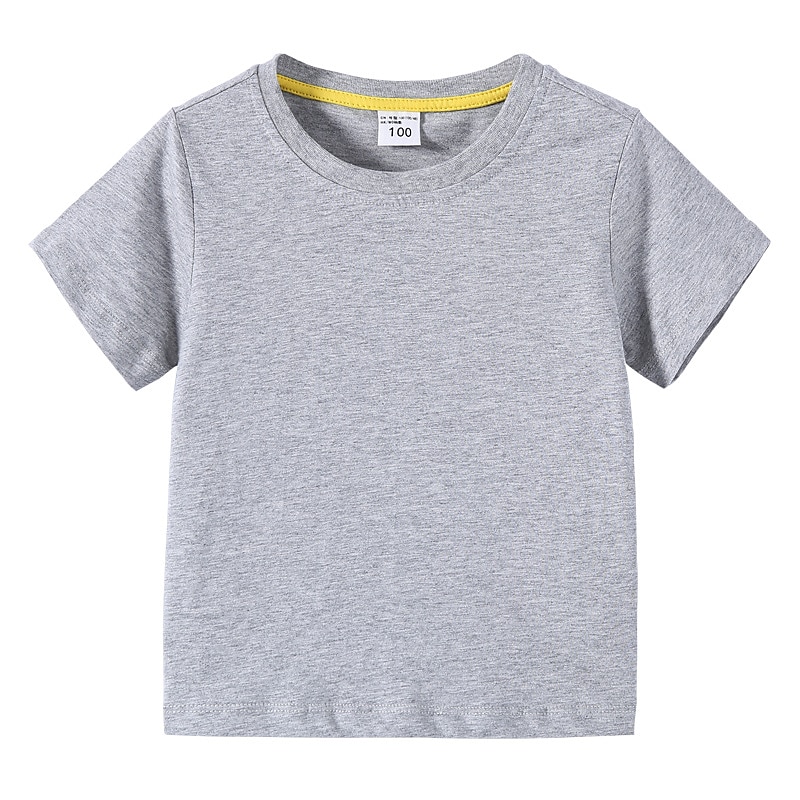 Barn Pojkar T-shirt Tee Ensfärgat Kortärmad Crewneck 100 % bomull Barn Top Skola Neutral Dagligen Grundläggande Sommar Ljusblå 3-13 år 2025 - $15.99 –P19